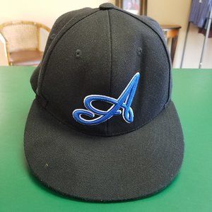 Black Medium Fitted Ball Cap Hat w/ the initial 'A' In Blue & White Embordered